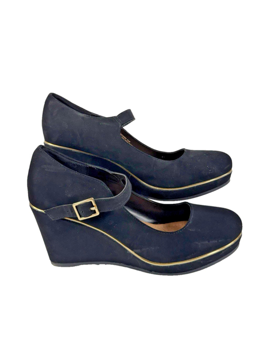 ANDIAMO Shoes - Andiamo Women's pumps wedge Shoes Suede Faux Black Gold Size 9.5M